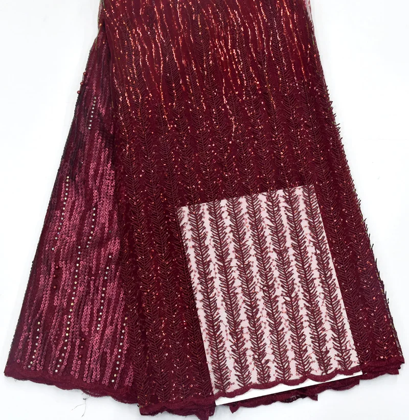 Tissu perlage Дубай красное вино французская кружевная ткань последовательная кружевная ткань вышитая бисером кружевная ткань для платья 5 ярдов