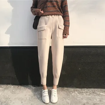 

2020 Women New Arrival Pencil Pants Solid OL Office Lady Trousers Autumn Winter Thick Female Pockets Pants