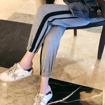 

1812# Summer Sports Casual Maternity Pants 9/10 Length Loose Pants Clothes for Pregnant Women Patchwork Spring Belly Pregnancy