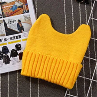 Light Yellow Сплошной цвет, стиль «унисекс» фасоли Шапка; осенне-зимняя обувь с украшением в виде кошачьих ушек вязаная шерстяная шапочка мягкая теплая вязаная шапка обувь для мужчин и женщин Тюбетейка шапка Gorro, защищающая малыша от солнца для катания на лыжах, шапка шляпа - Цвет: Light Yellow
