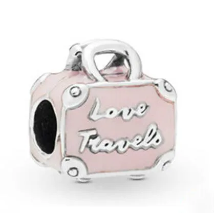 

Original 925 Sterling Silver Beads Pink Travel Bag Charm Fit Pandora Women Bracelet & Necklace Diy Jewelry