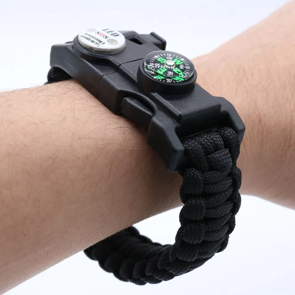 

Outdoor Emergency Survival Bracelet SOS LED Light Camping Paracord Rope Multifunctional Survival Tool Whistle Compass Bracelet