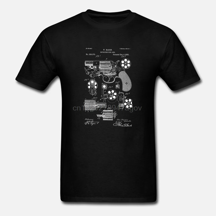 2018 Hot Sale New Men T Shirt Revolver Handgun T-Shirt T-shirt Design Patent Gift O-Neck Tee |