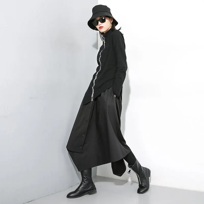 XITAO черная футболка с буквенным принтом, модная новинка, зимний необычный пуловер с длинным рукавом, элегантный небольшой свежий Повседневный Топ, DMY1688
