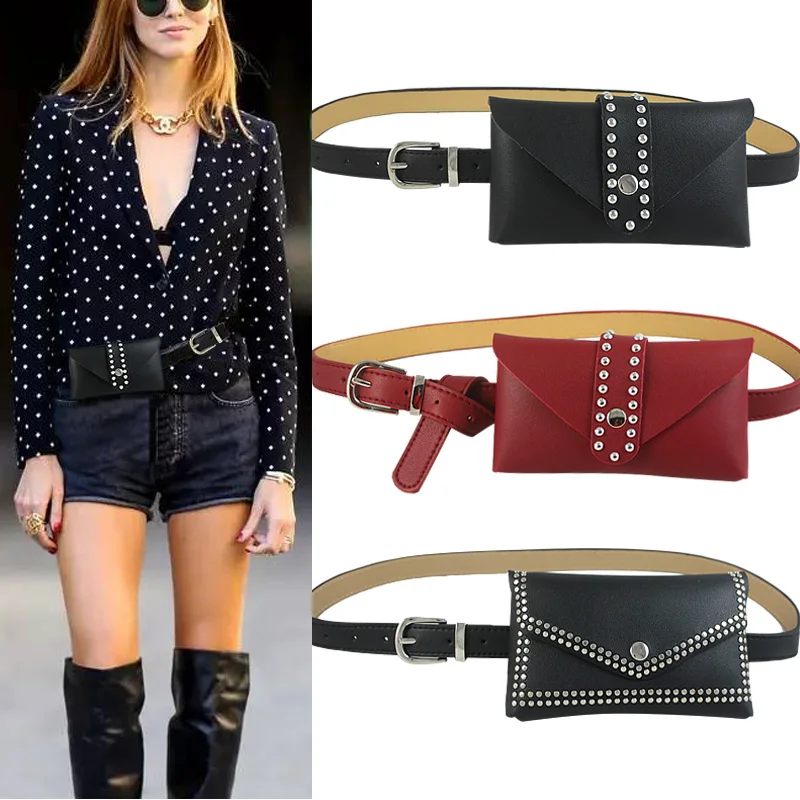 Female 2021 New Decorative Belt With Waistband Mini Rivet Waist Bag Detachable Punk Street Trend Mobile Phone Compact Bag 2pcs ac 85 265v led ufo e27 lamp holder split type lamp highlighting garage garden street bulb with detachable replacement bulb