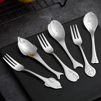 

Maiyuansu 2 Pcs/Set Cartoon Tableware For Kids Spoon Fork Reusable Cutlery Set 304 Stainless Steel Dinnerware Kitchen Dinner Set