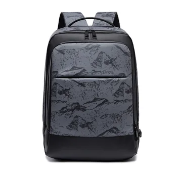 

Backpack Men's New Large-capacity PU Leather Landscape Pattern Computer Travel Double-shoulder Bag School Students Bag