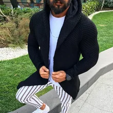 SFIT черный мужской кардиган с длинным рукавом, свитер миди, Мужское пальто с карманом, зима-осень, повседневный однотонный кардиган, Pull Homme Hiver