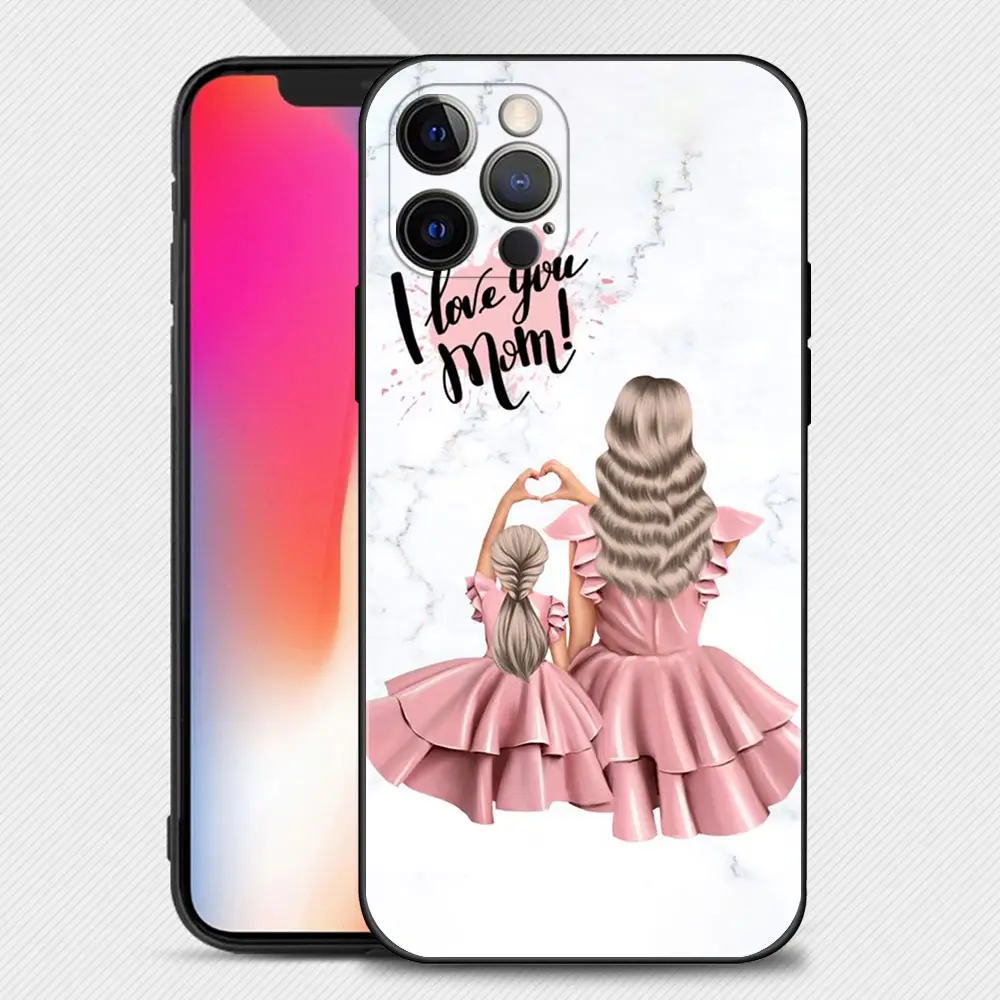 Baby Mother Brown Little Girl Family Case For Apple iPhone 13 12 11 Pro Max Mini XS Max XR X 7 8 Plus 6 6S SE 2020 Silicon Shell iphone 13 leather case