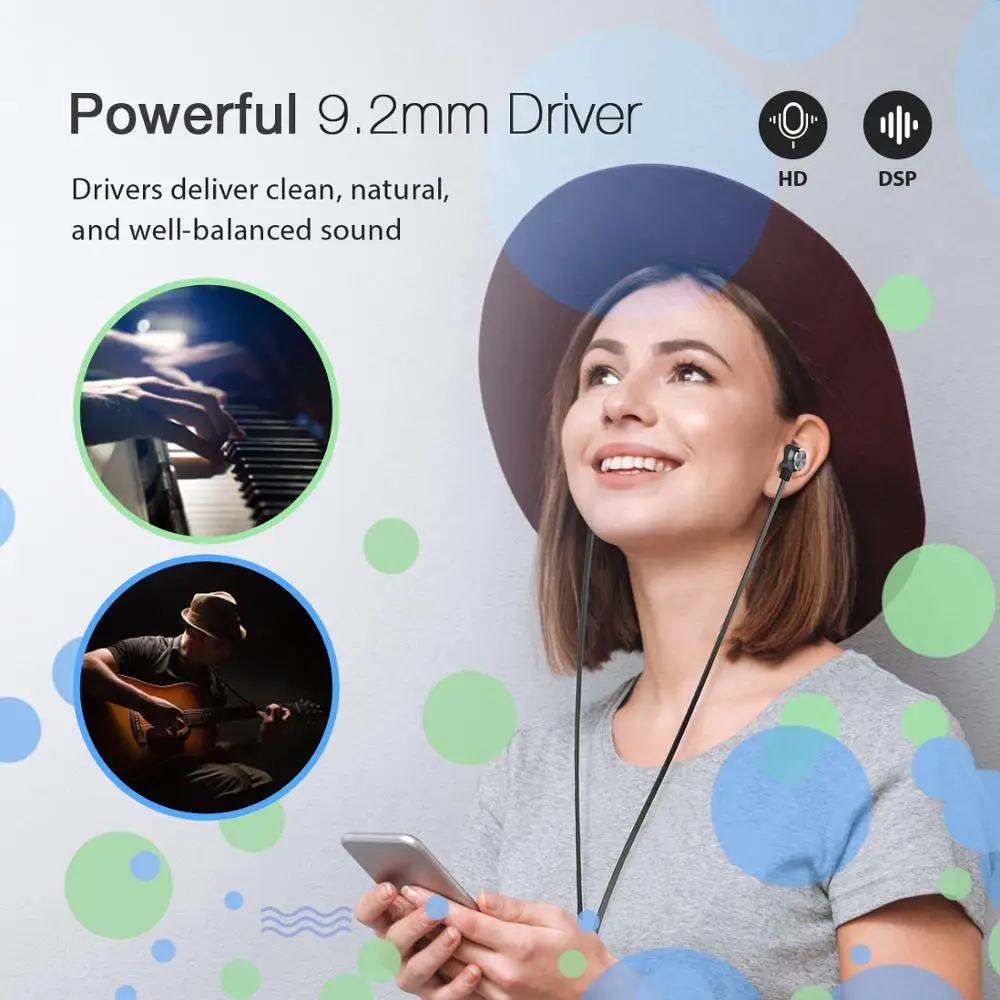 Mpow In ear Earphones Wired Earphones with Magnetic Connection with Mic and Inline Control Stereo Earbuds for iPhone X Android