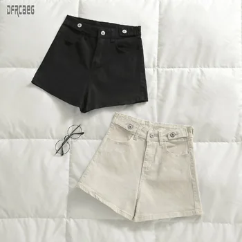 

New Arrivals Chic Womens Denim Shorts Summer High Waist Black Preppy Style Slim Shorts Femme