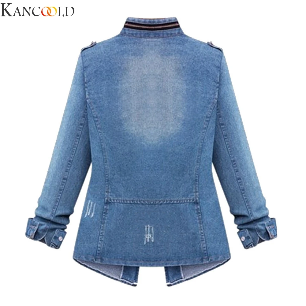 KANCOOLD Plus Size Women Jacket Casual Womens Zipper Waist And Old Clothing Denim Jacket Oversize Chain Pocket Coat Dropship