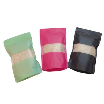 

100 Pcs Stand Up Colorful Aluminum Foil Food Zipper Bag with Window, Pink Green Black Food Storage Packaging Plastic Pouch