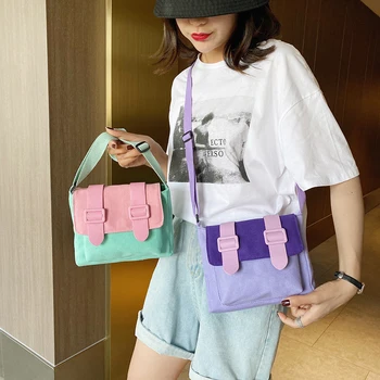 

Canvas Casual Crossbody Bag Daily Street Shoulder Handbag Women Hit Color Pouch Classic Elegant Crossbody Shoulder Bag