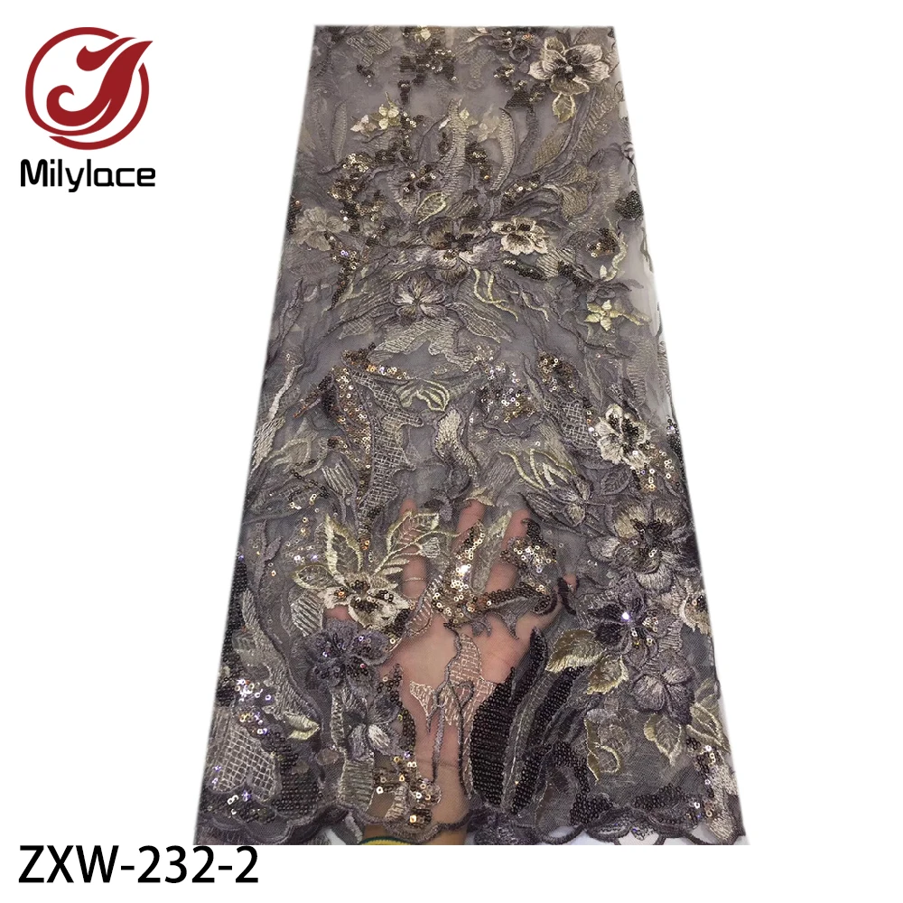 Skup 2019 moda francuski koronki tkaniny z cekinami 5 metrów afryki tiul haftowany kwiat koronki tkaniny netto na ślub ZXW 232