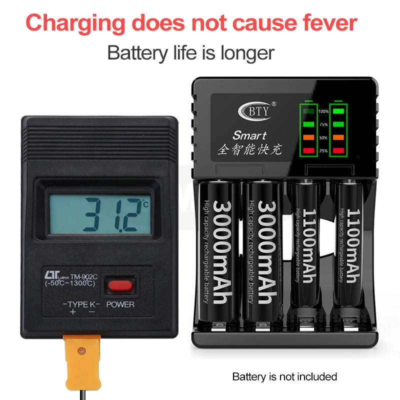  4 Slots LED Battery Charger Smart Rechargeable Battery Safety Fast Chargers 2 Colors For AA/AAA Ni- - 4000259496374