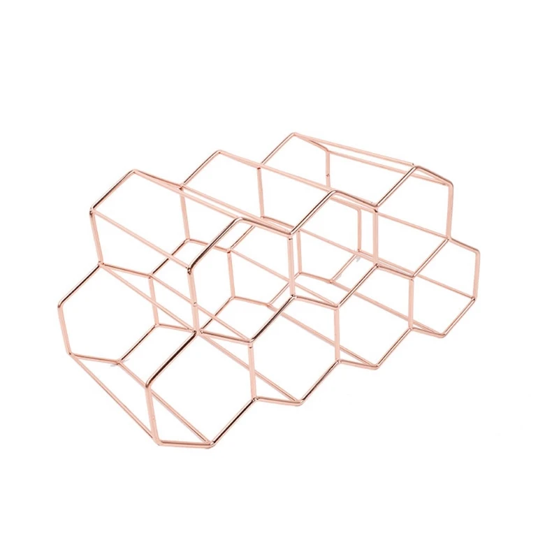 Modern Metal Honeycomb Wine Rack Wine Bottle Storage Beehive Tabletop Rack Hexagon 9 Bottle Holder Display Christmas