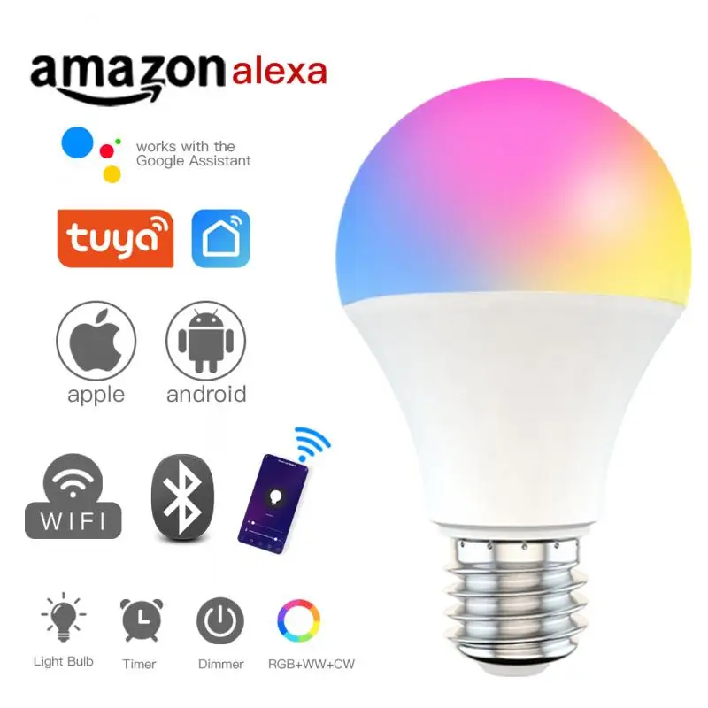 Светодиодная лампочсветильник с регулировкой яркости 110 В 220 E27 RGBCW 9 Вт RGB Смарт