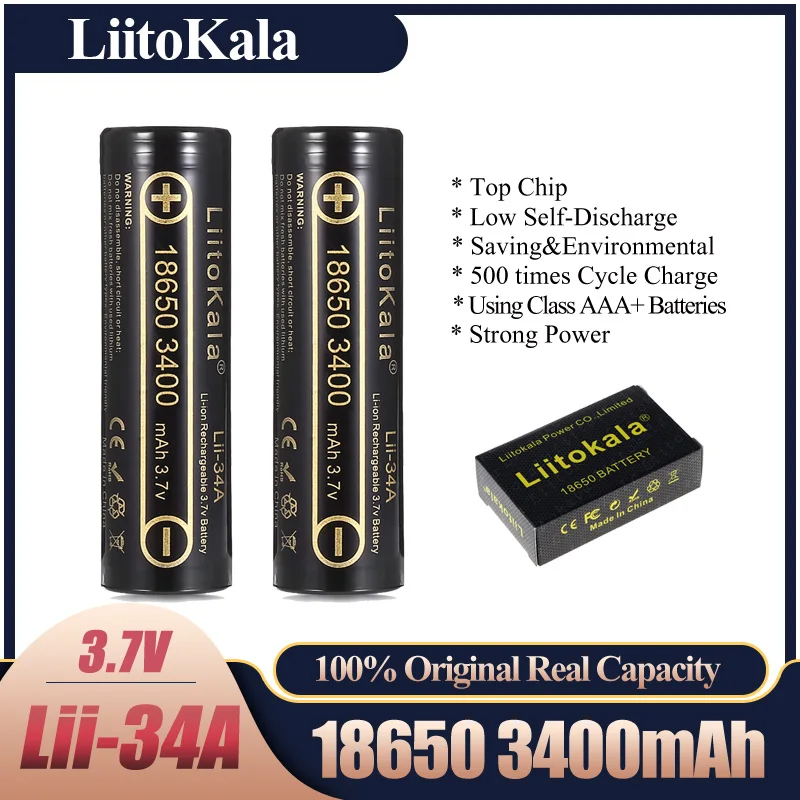 Batteria Ricaricabile Al Litio Liitokala Lii-34A 18650 3400Mah 3.7 V 3400Mah 18650 Per Batterie Torcia