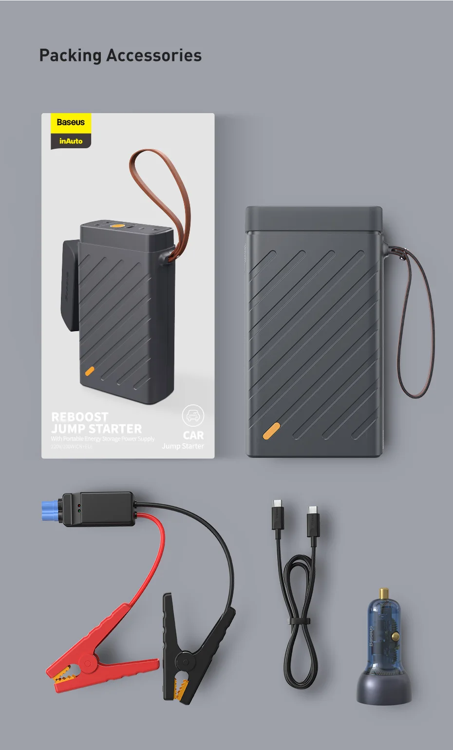 Baseus Démarreur transportable  de voiture 16000 mAh 100Watt-18