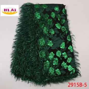 

NIAI Green Feather 2019 Latest French Nigerian Laces Fabrics High Quality Tulle African Laces Fabric For Wedding Dress XY2915B-5