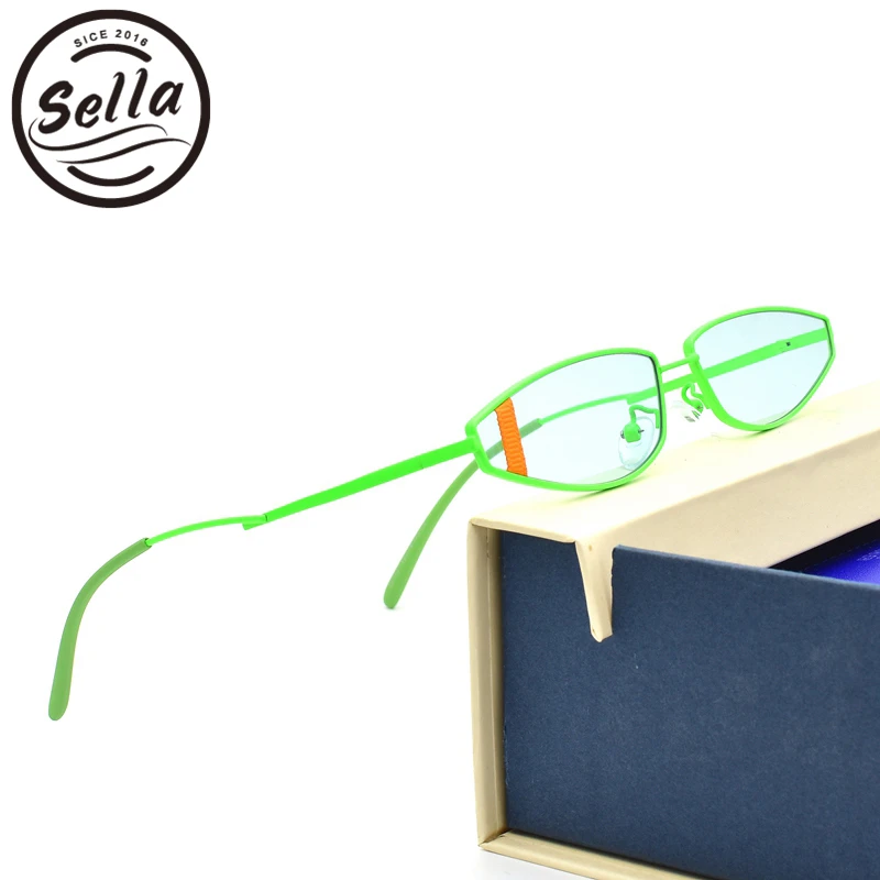 Sella, новинка, модные женские и мужские ретро очки, маленькая Узкая оправа, солнцезащитные очки, Ретро стиль, металлическая зеленая оправа, прозрачные линзы, очки