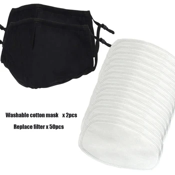 

50pcs PM2.5 3 layers of anti dust,anti haze anti influenza mask gasket anti virus filter with 2 Breathing safety masks adult