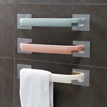 Auto-adesivo suporte de toalha rack fixado na parede cabide do banheiro barra de toalha prateleira rolo titular pendurado gancho organizador do banheiro