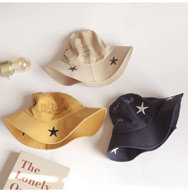 New 2020 Baby Hat for Girls Cotton Spring Summer Baby Cap for Boys Big Brim Embroidery Stars Kids Hats 4 Colors