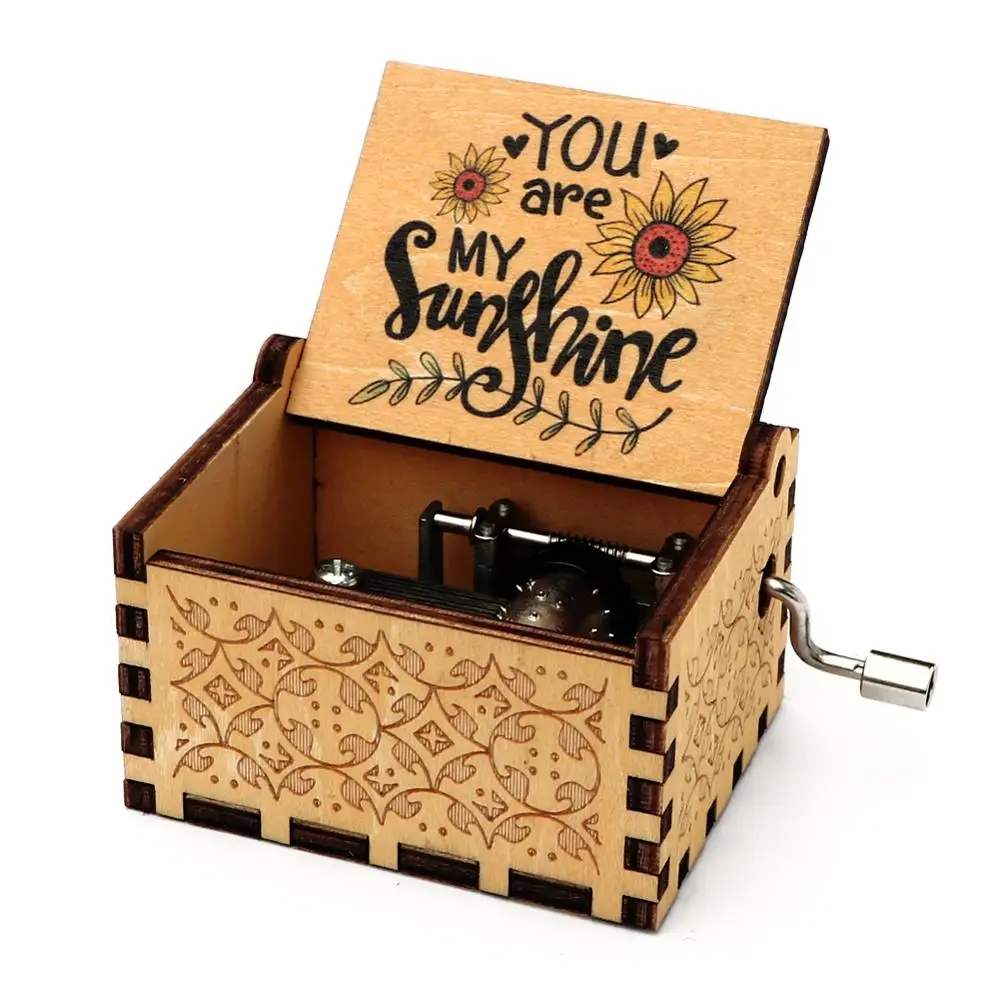 Engrave Wooden Music Box 3D colorful Print You Are My Sunshine music box Birthday Gift for Christmas,New Year Gifts