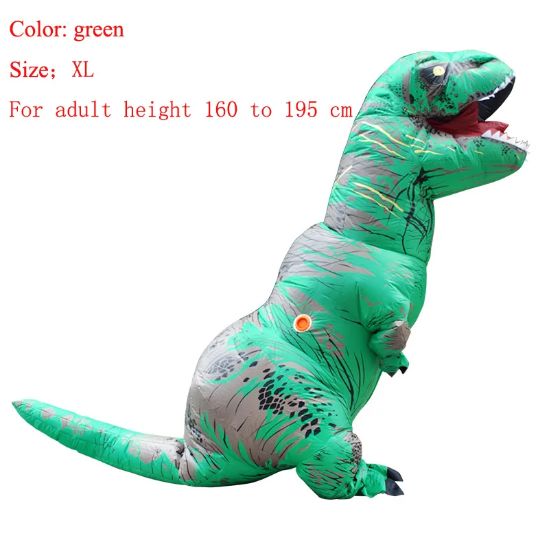 green size XL Костюм для взрослых и детей на Хэллоуин, надувной костюм динозавра T REX, комбинезон динозавр, нарядное платье, костюм на Хэллоуин для женщин и мужчин - Цвет: green size XL