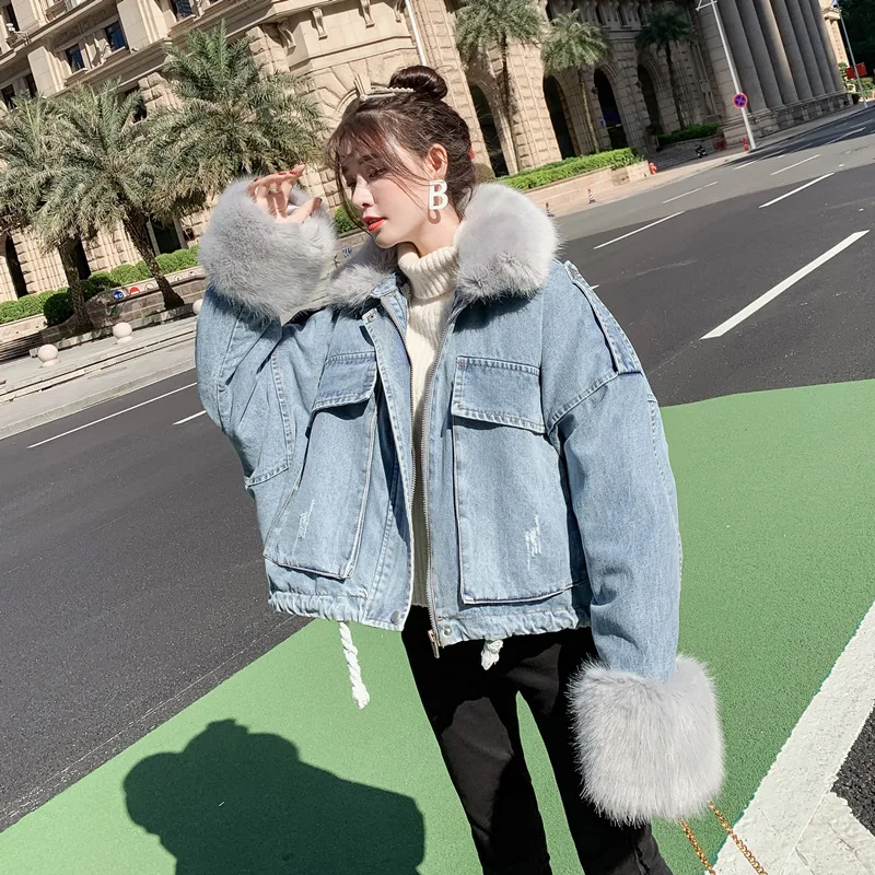 

Photo Shoot 2019 Winter New Style Deconstructable Rabbit Fur Two-Piece Set Cowboy Cotton-padded Clothes Women's Thick Coat Parka