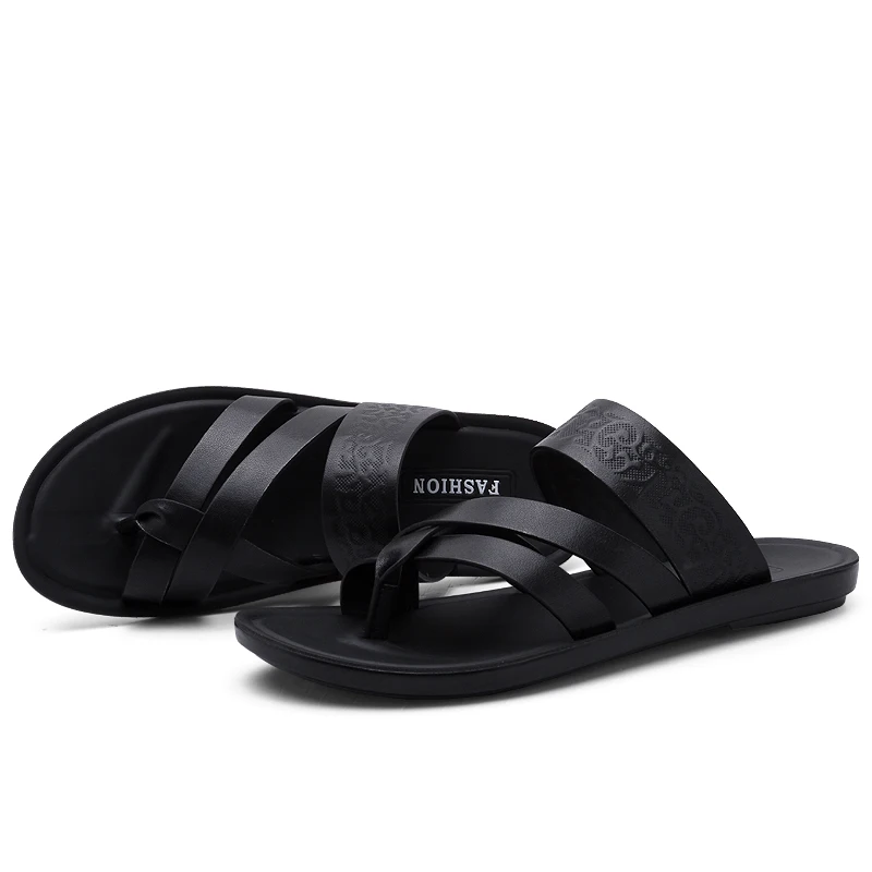 Flat With Beach Fashion Outside Men's Slippers Roman Leisure Concise Genuine Leather Summer Flip Flops Sewing Solid Men Shoes