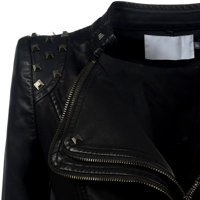 Женское шипованное плечо с двойными лацканами искусственная кожа на молнии байкерская куртка тонкая талия куртка из потертой кожи большой размер 6XL