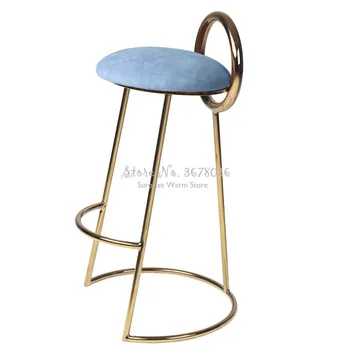 

Creative Nordic Iron Bar Stool Golden Coffee Chair Simple Modern with Round Backrest PU Comfort Cushion Sitting Height 75cm