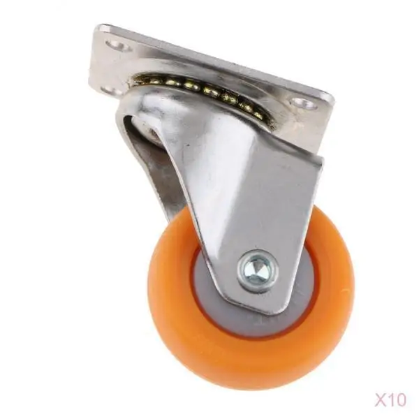Orange Nylon All Swivel Caster Wheels Plate Castor for Trolleys 32mm, 17kg, 10pcs Set