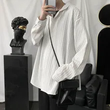 Dress Shirt Men's Fashion Business Casual Society Men Shirt Streetwear Wild Loose Long-sleeved Striped Shirts Mens M-2XL