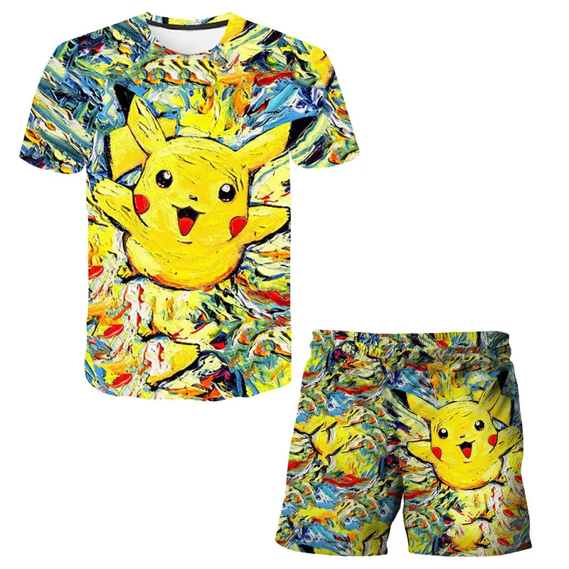 2022 New Children Sets Summer 3D Cartoon Suits Cute girl T Shirt Boys Girls Top + shorts 2pcs Sets Children Fashion Sets 4-14 Y