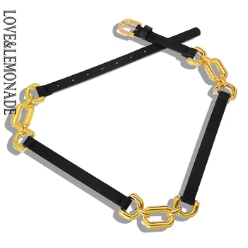 

LOVE & LEMONADE Black Metal Ring Stitching PU Belt ACC0032