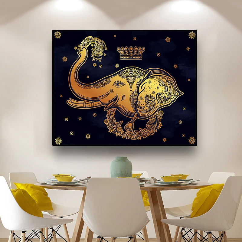 

Gold Elephant Canvas Painting Animal Abstract Posters and Prints Wall Art Picture for Living Room Unique Decoration Home Decor