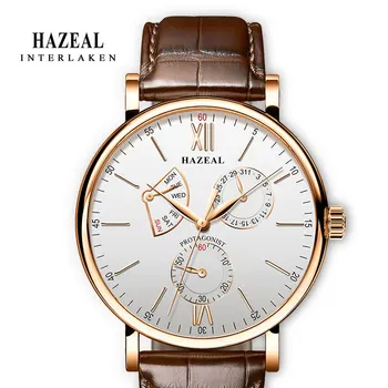 

HAZEAL Switzerland Business Mechanical Watch Men Seagull Automatic Men Watch Clock Genuine Leather zegarek meski 2020 Tending