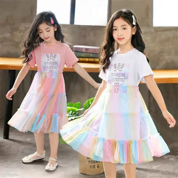 

Kids Dresses for Girls Clothes Kids Costume Cartoon Print Ruffle 2020 Summer Teen Girls Children Princess Dress 12 13 14 Year