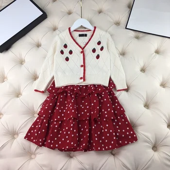 

Europe and the United States children's wear the new autumn 2020 Long sleeve strawberry embroidery sweater skirts fashion suits