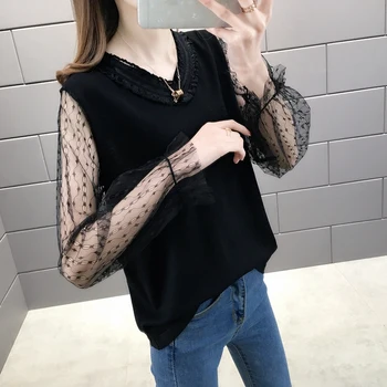 

Room 156774, no. 3 in 3 】 to film the new ice hemp lace sleeve splicing pure color turtleneck sweater 42