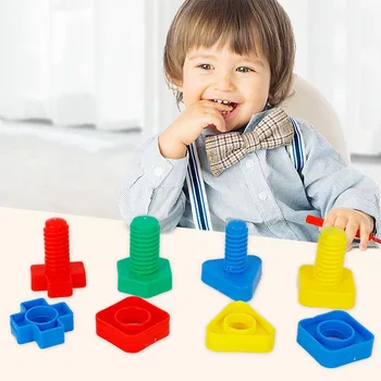 

Kids 4Pair Jumbo Nuts Bolts Models Kit Montessori Screw Insert Building Blocks Construction Brick Shape Matching Screw Game Toy