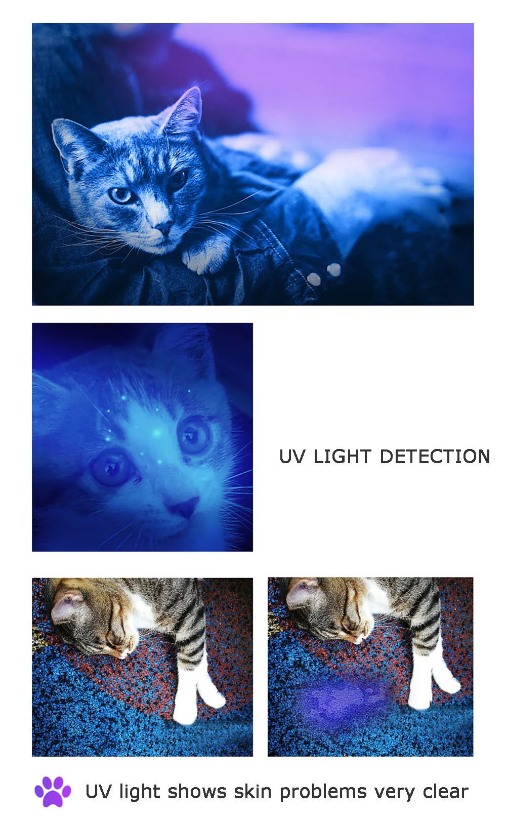 5 Вт 365 нм УФ-светильник USB Перезаряжаемый светодиодный светильник-вспышка для ухода за кожей домашних животных Tinea грибковая инфекция Диагностика черный светильник Светодиодная ручка-фонарик