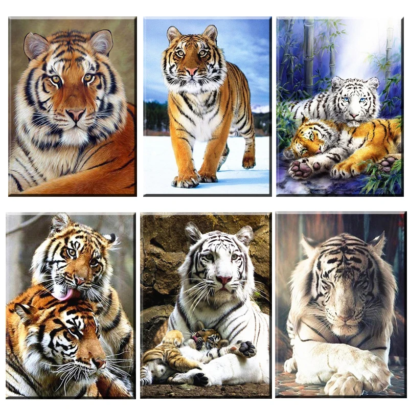 

GATYZTORY New Handicrafts Tiger 5D Diy Diamond Painting Cross Stitch Animal Diamond embroidery Mosaic European Home Decor Gift