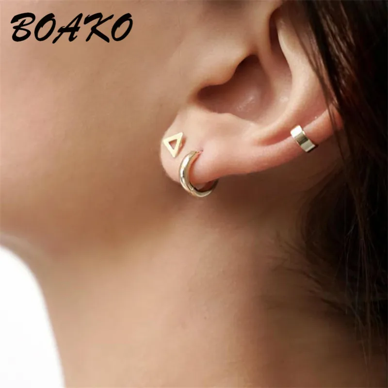 BOAKO серьги в стиле панк-рок Модные женские клипсы на Каффа без пирсинга серьги из стерлингового серебра 925 пробы корейские модные украшения