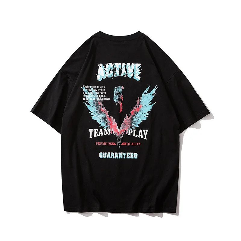 

Fuuny Printed Hip Hop Black T Shirt Mens Streetwear 2020 Summer Oversized Short Sleeve T-shirts Men High Street Cotton Tops Tees