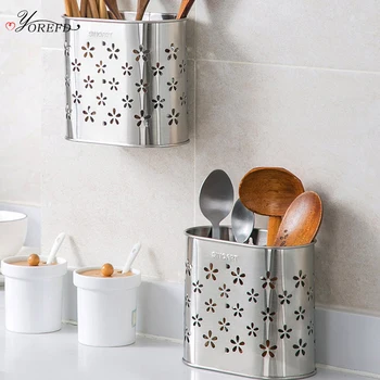 

OYOREFD Wall Mounted Stainless Steel Tableware Holder Kitchen Fork Spoon Chopsticks Drain Drying Rack Kitchen Cutlery Organizer